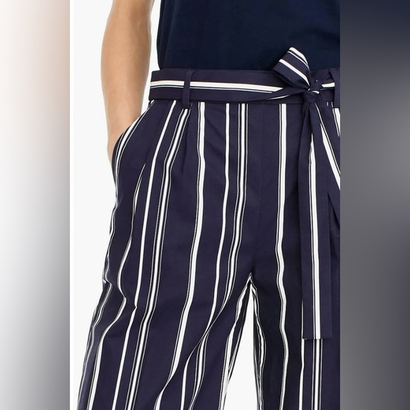 10 🔖 J.CREW P-Striped Wide Leg Cropped Pant Navy Blue WQ3736 $128 - Picture 4 of 10